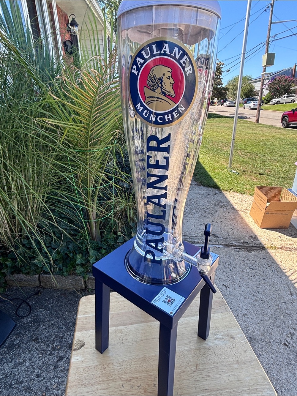 PAULANER MÜNCHEN Clear Beer Tower Dispenser w/ Blue Base